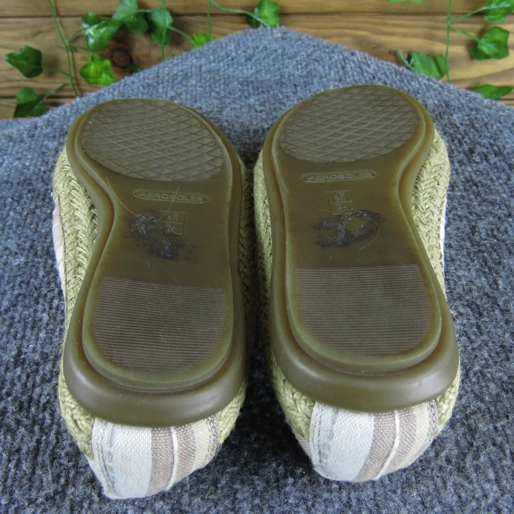 Aerosoles Solitaire Women Beige Striped Fabric‎ Flats 6.5 Espadrille Comfort